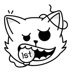 Crazy cat biting a medal, a doodle style icon 

