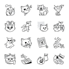 Fototapeta premium Basic RGBSet of Haunted Cats Doodle Icons