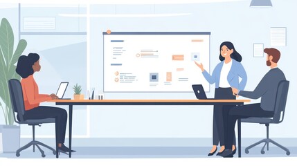 Businesswoman presenting a product prototype to clients in a professional office