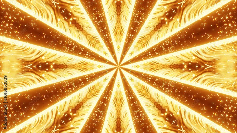 Poster abstract animated kaleidoscope pattern. orange red glowing particles on black background. 3d render.