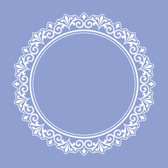 Decorative frame Elegant vector element for design in Eastern style, place for text. Floral blue and white border. Lace illustration for invitations and greeting cards