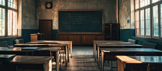 Abandoned Classroom with Desks