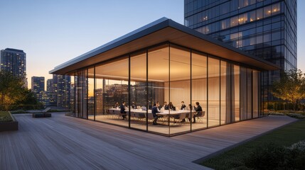 Obraz premium A formal business meeting taking place in a sleek glass conference room