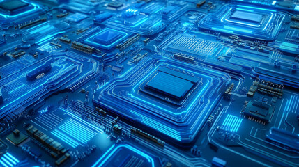 A repeating pattern of bright blue computer circuit boards.