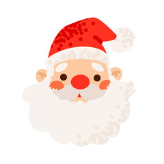 Vector Illustration of Santa Claus Face in a Cute Minimalist Style for Christmas Decorations