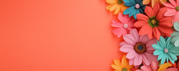 Vibrant flowers on a coral background, perfect for spring themes.