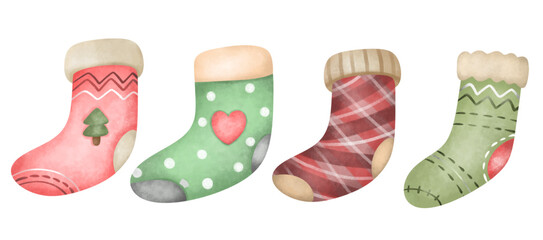 Watercolor cute christmas sock set