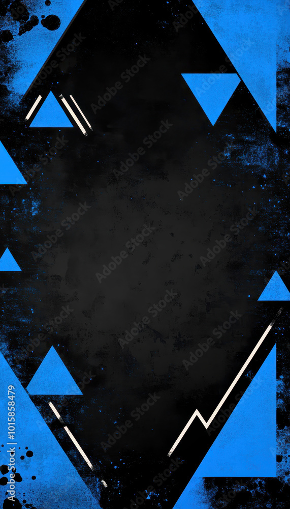 Wall mural Black and blue grunge frame with geometric shapes.