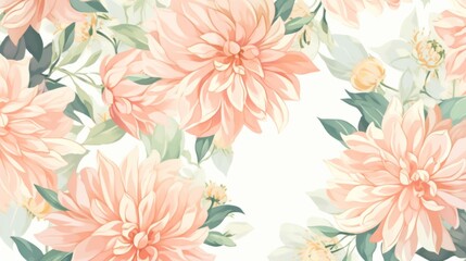 Fototapeta premium Seamless pattern featuring hand-drawn dahlia flowers in vibrant colors, showcasing intricate details and floral beauty, perfect for textiles, wallpapers, and stationery designs.