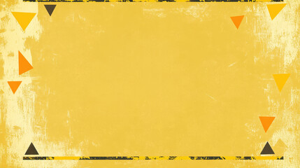 Yellow textured background with colourful triangle accents, blank centre for text.