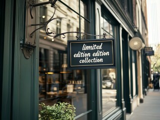 Exclusive Limited Edition Collection Sign on Elegant Boutique Storefront Exuding Scarcity Marketing Charm