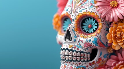 Fototapeta premium Intricate Neon Sugar Skull Catrina Celebrating Dia de los Muertos Tradition