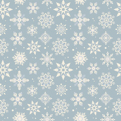 Seamless grey pattern with snowflakes in Scandinavian style. Vector ornament for Christmas wrapping, scrapbooking, fabric swatches