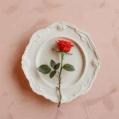 A rose on a plate of food