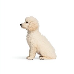 Fototapeta premium Serene White Poodle Sitting on Isolated White Background
