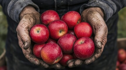 Close-up of hands picking apples from an orchard