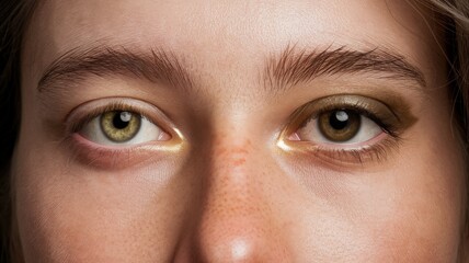 Close-up of green eyes with natural makeup highlighting symmetry and detail