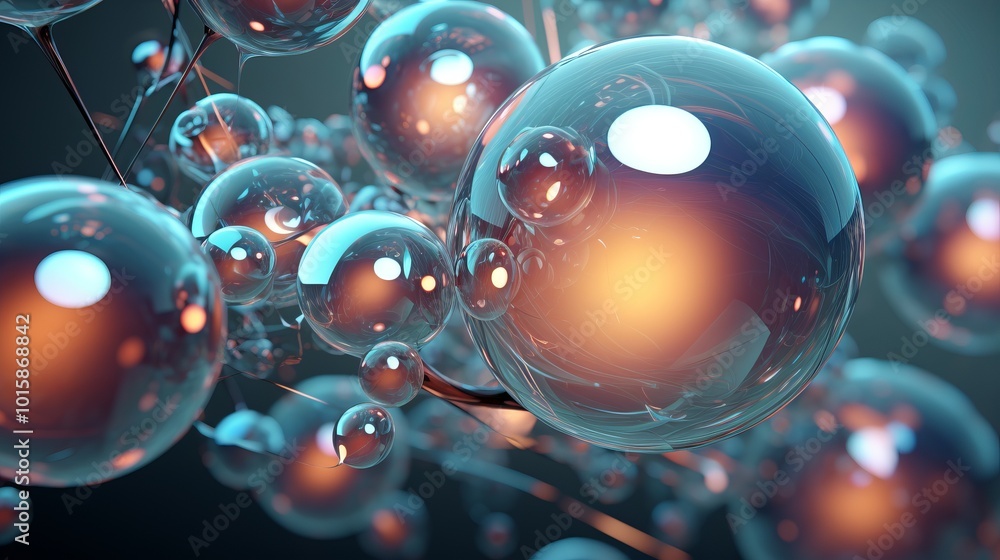 Poster colorful spheres cluster background featuring a vibrant array of textured bubbles in a soft focus, p