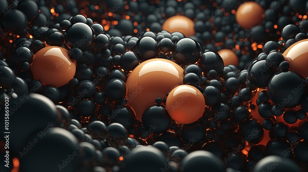 Poster colorful spheres cluster background featuring a vibrant array of textured bubbles in a soft focus, p