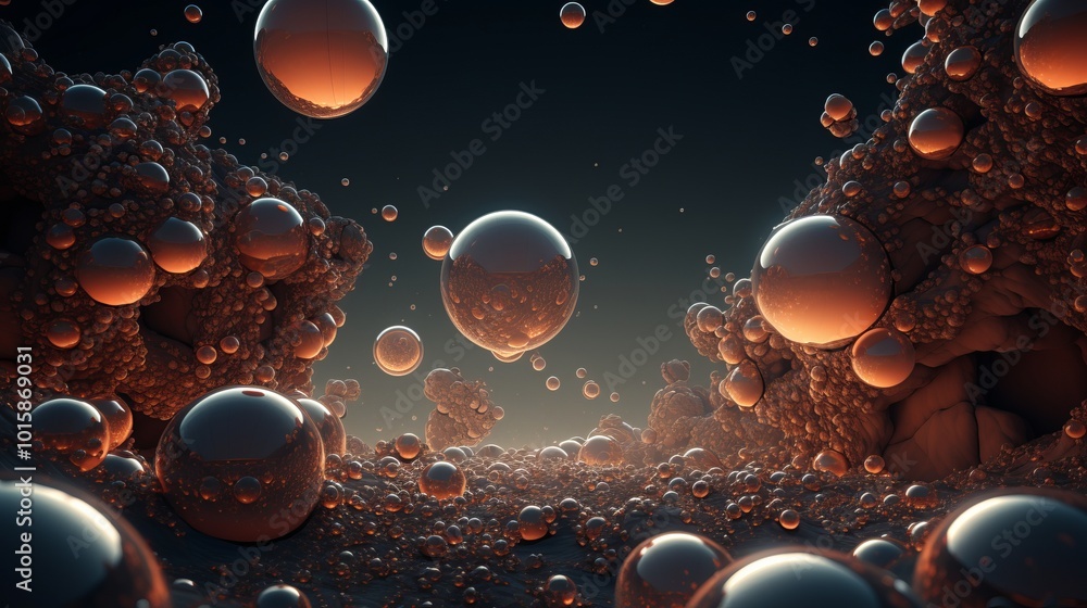 Poster colorful spheres cluster background featuring a vibrant array of textured bubbles in a soft focus, p