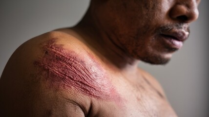 Naklejka premium Shoulder with Severe Scar Tissue Showing Texture of Healing Skin