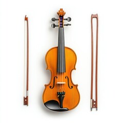 Fototapeta premium Isolated Violin with Bow on White Background - Musical Instrument for Classical Music Performances and Recordings