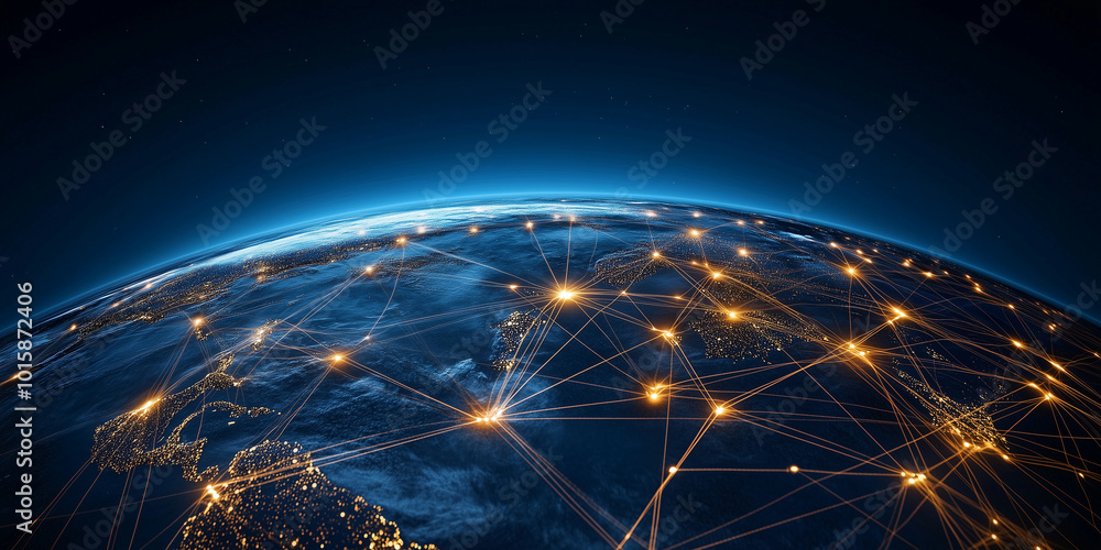 Poster a vibrant visual of interconnected digital nodes spreading across a globe, symbolizing the seamless 