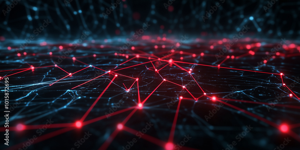 Poster a complex web of interconnected glowing nodes, stretching across a digital space, representing the s