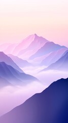 Fototapeta premium vertical illustration of a serene mountain landscape enveloped in fog, featuring soft pastel colors