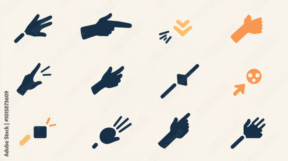 Poster a set of simple icons showing how to use touch screen gestures. each icon uses arrows to show the di