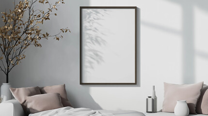 blame frame for mockup, frame hanging on a wall, beautiful, white space in frame, do not block frame, A3 Poster Mockup on White Background created 