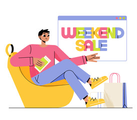 Lettering Weekend Sale in browser with packages and boxes