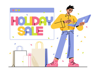 Lettering Holiday Sale with a man shopping online