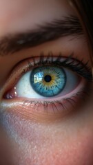 Fototapeta premium Close-up of blue eye with detailed iris pattern and intense color