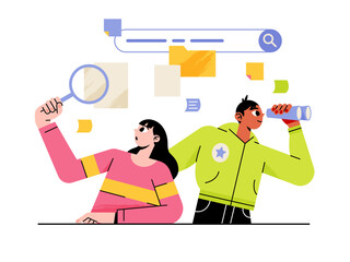 Girl and boy searching for the right files