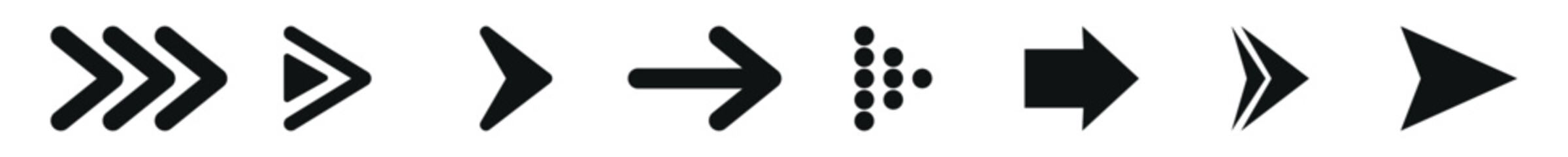 Arrows set black vector. Arrow icon collection. Group of modern cursor signs isolated on transparent.