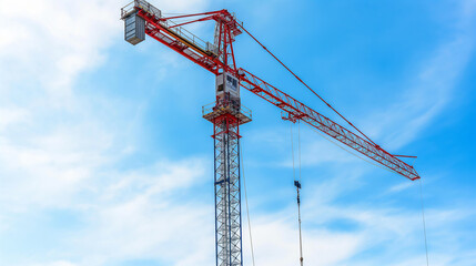 Industrial construction crane with blue sky background at building site
