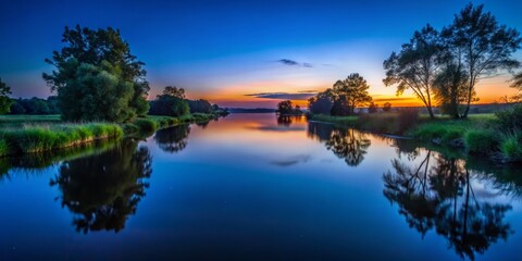 Obraz premium Serene Black River Metuje at Dusk - Captivating Low Light Photography of Nature's Beauty