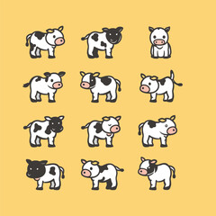 Obraz premium Set cow logo cute vector icon illustration style