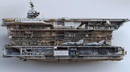 Intricate Cross Section View of a Highly Advanced Military Aircraft Carrier Revealing Its Intricate Machinery and Engineering