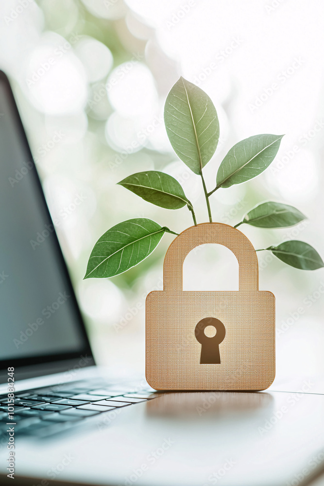 Poster a digital padlock graphic displayed on a laptop, symbolizing secure internet browsing and cyber secu
