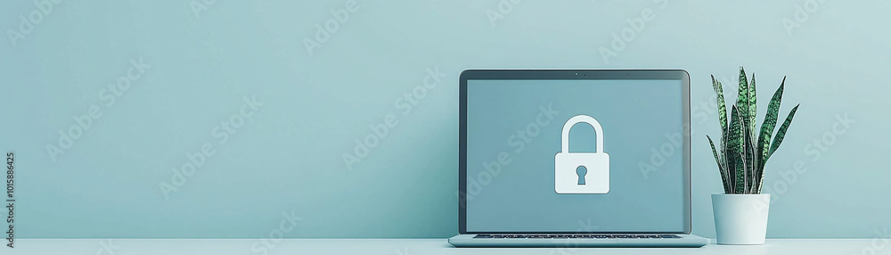 Aufkleber a modern laptop with a digital padlock on the screen, symbolizing online data security, with clean c