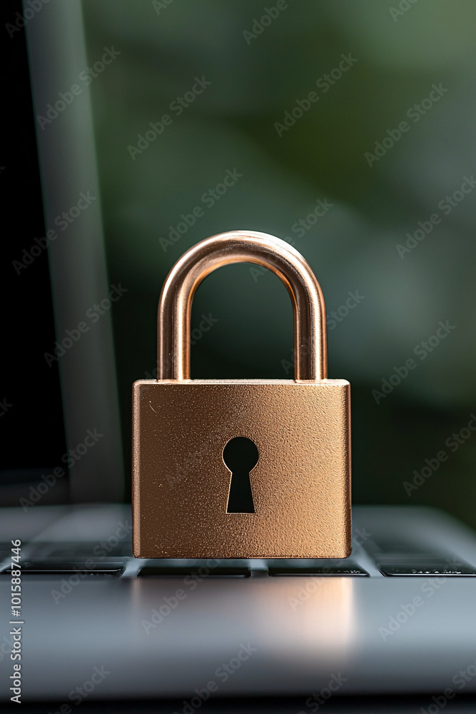 Poster a close-up of a digital padlock displayed on a laptop screen, symbolizing online security and data p