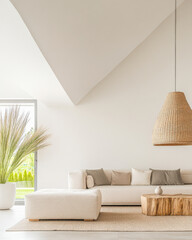 Modern living room interior design with natural light and minimalist decor in a spacious setting