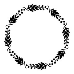 Hand drawn christmas wreath. Monochrome winter frame. Round christmas border.