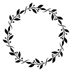 Hand drawn christmas wreath. Monochrome winter frame. Round christmas border.