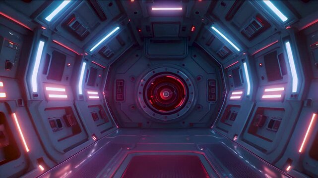 Journey into the heart of a spaceship with this view of a glowing engine room, surrounded by intricate machinery and futuristic technology.