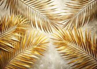 Obraz premium Vintage Gold Palm Leaves on White Textured Background for Elegant Decor and Tropical Aesthetics
