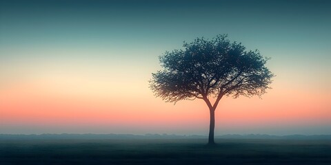 Obraz premium A lone tree stands tall against a colorful sunrise, its silhouette a stark contrast against the soft hues of the sky.