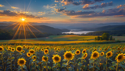 Fototapeta premium sunset over the field , sunset